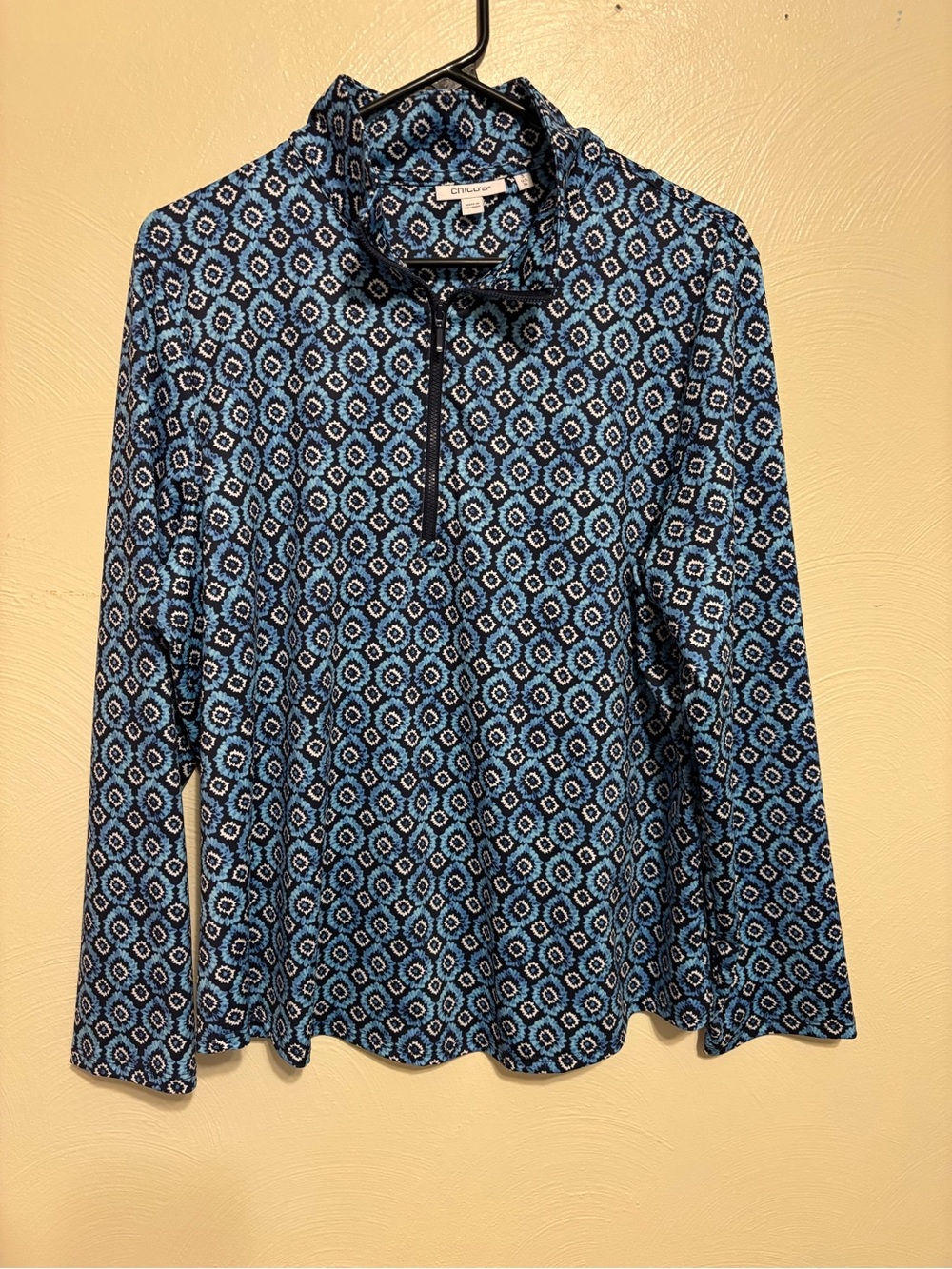 Chico’s Blue Geometric Print Quarter Zip Pullover Size 3 XL 16